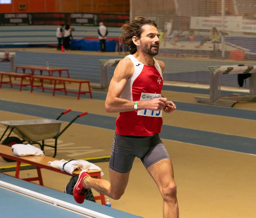 Libertas athlete Gerald Grech competing in an indoor track race